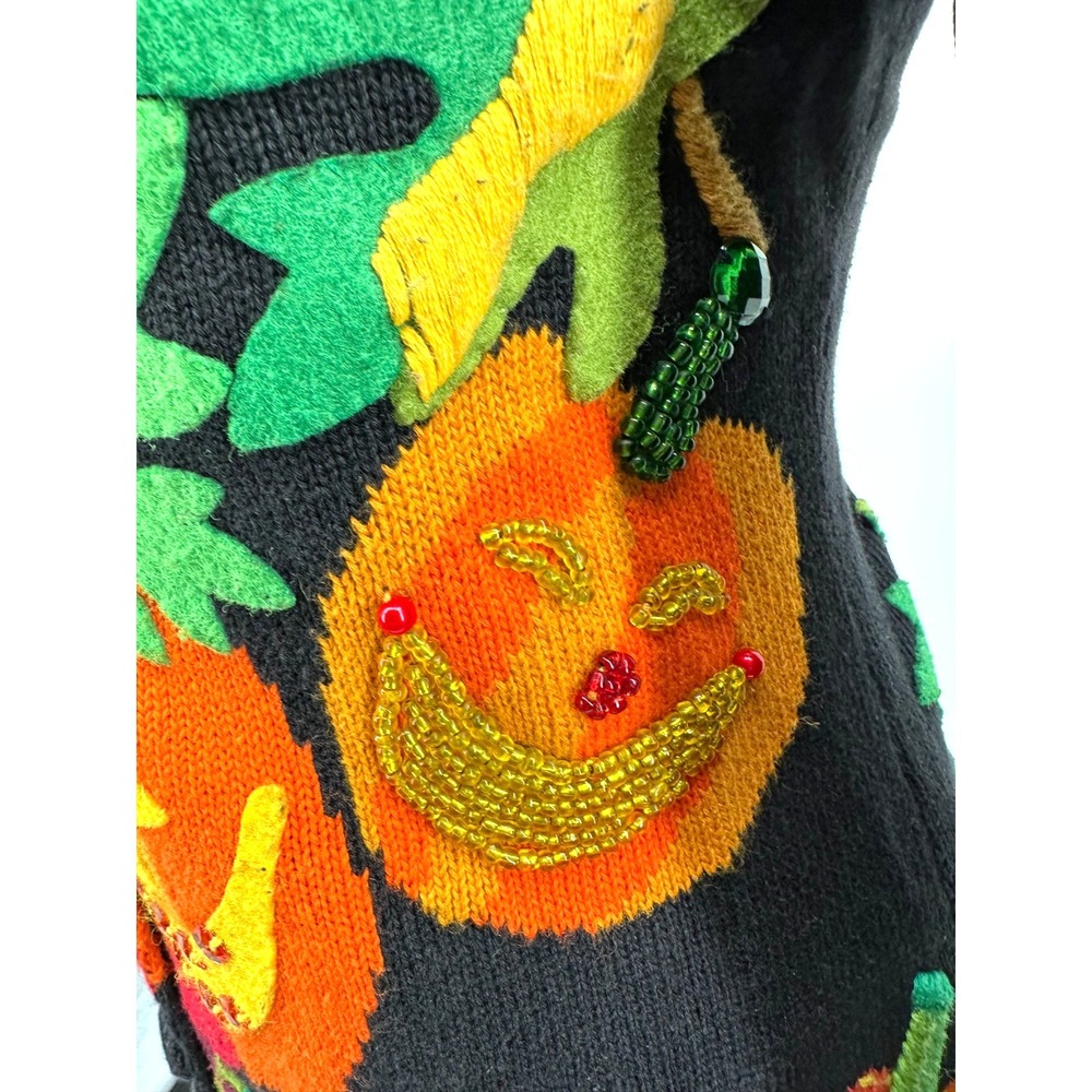 Michael Simon Womens Crew Neck Cardigan Medium Black Halloween Pumpkin Cotton - Picture 5 of 13